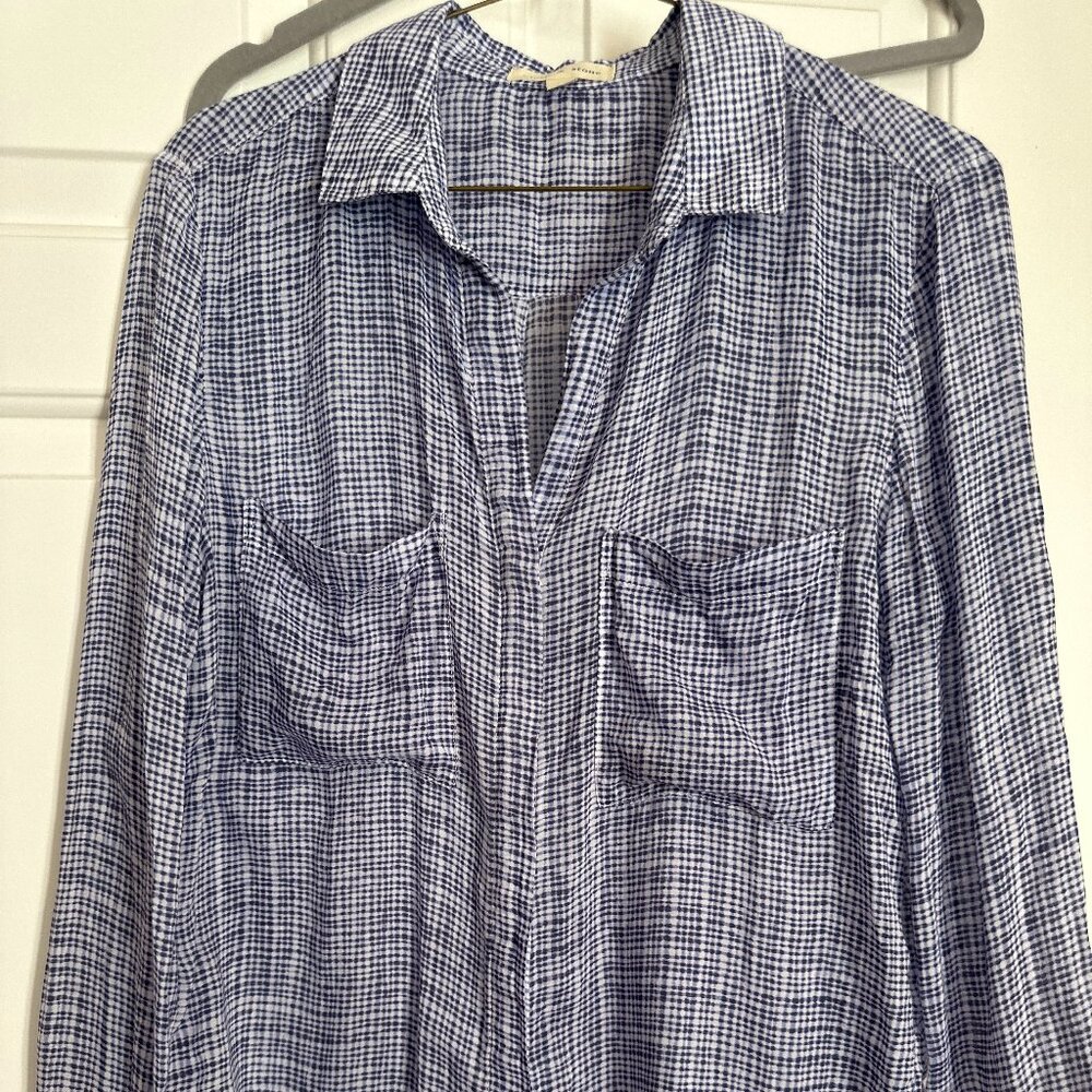 cloth & stone top blue/white checked top sm